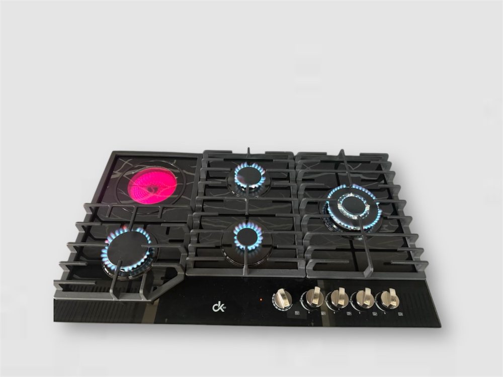 GH9002 1-Electric 4-Gas Tempered Glass Hob.