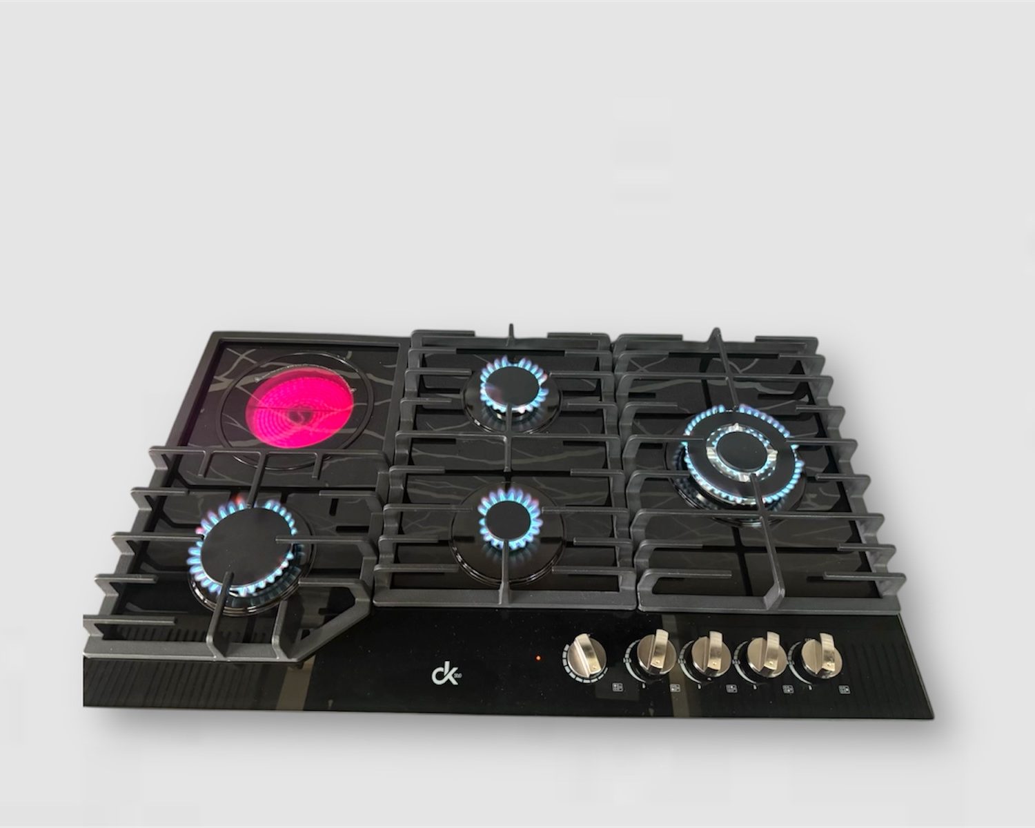 GH9002 1-Electric 4-Gas Tempered Glass Hob.
